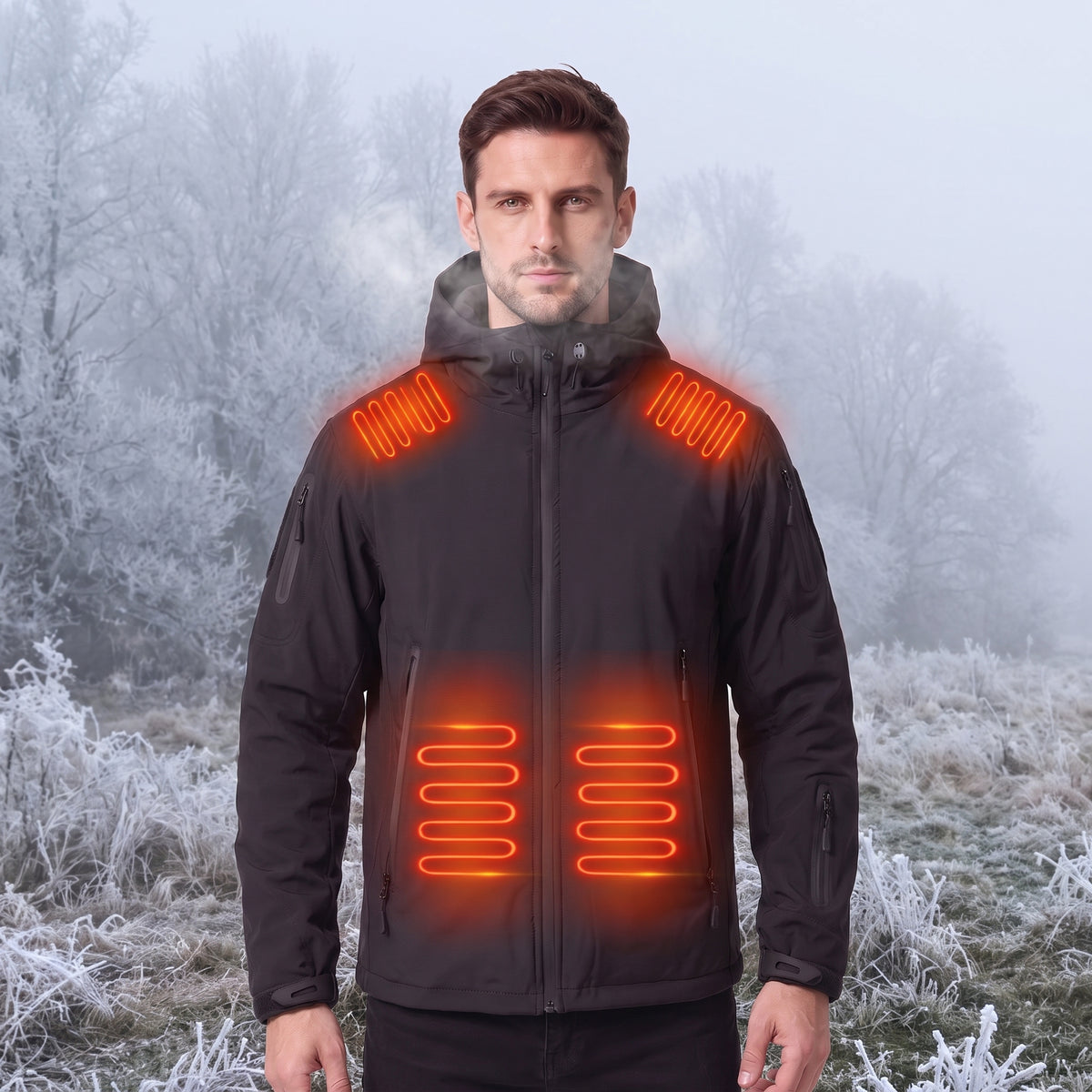 black heated softshell hooded jacket