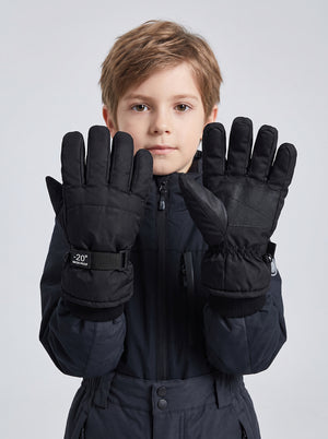 #black kids Waterproof Ski Gloves