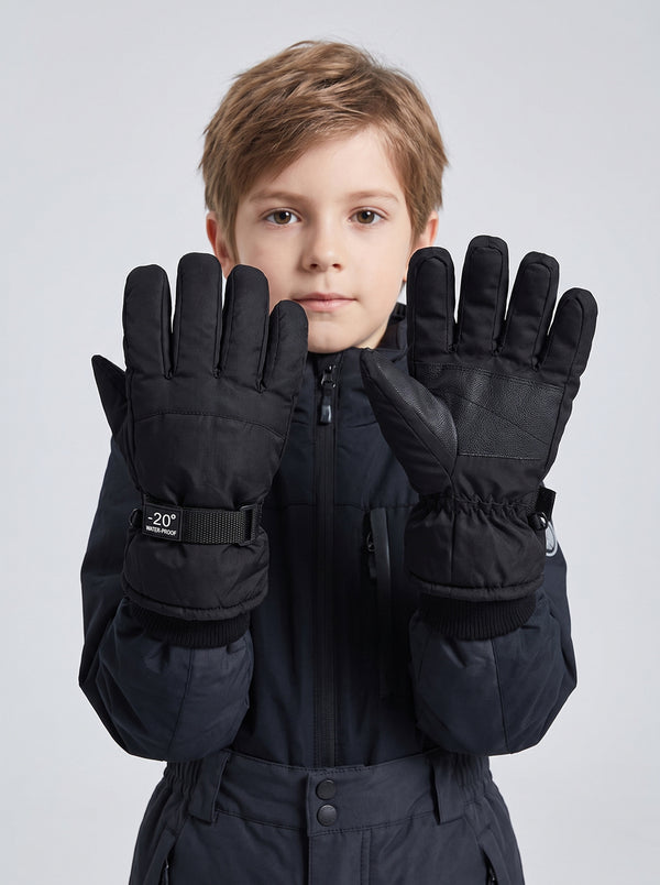 #black kids Waterproof Ski Gloves