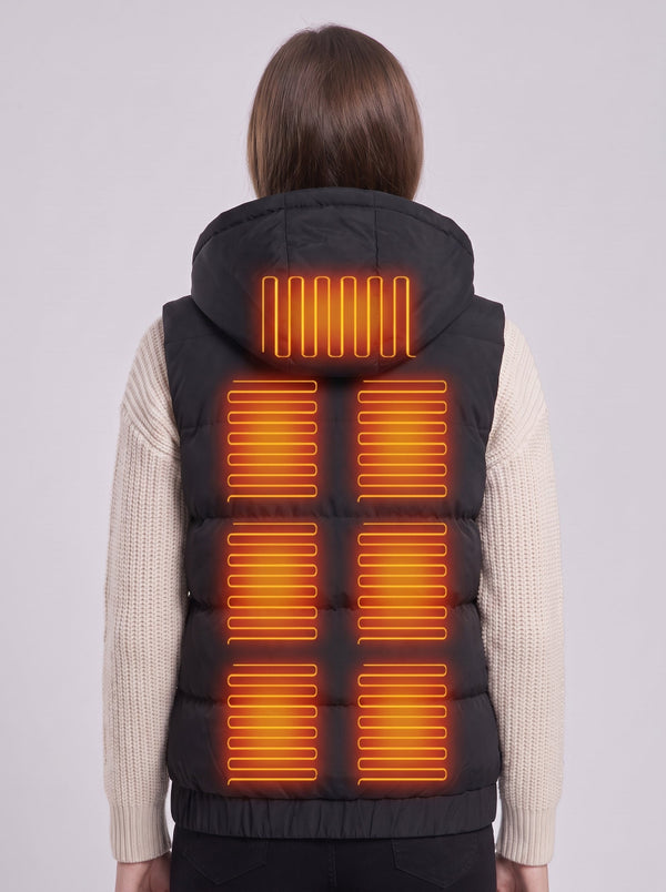 #black rear of Women's Hooded Heated Puffer Vest