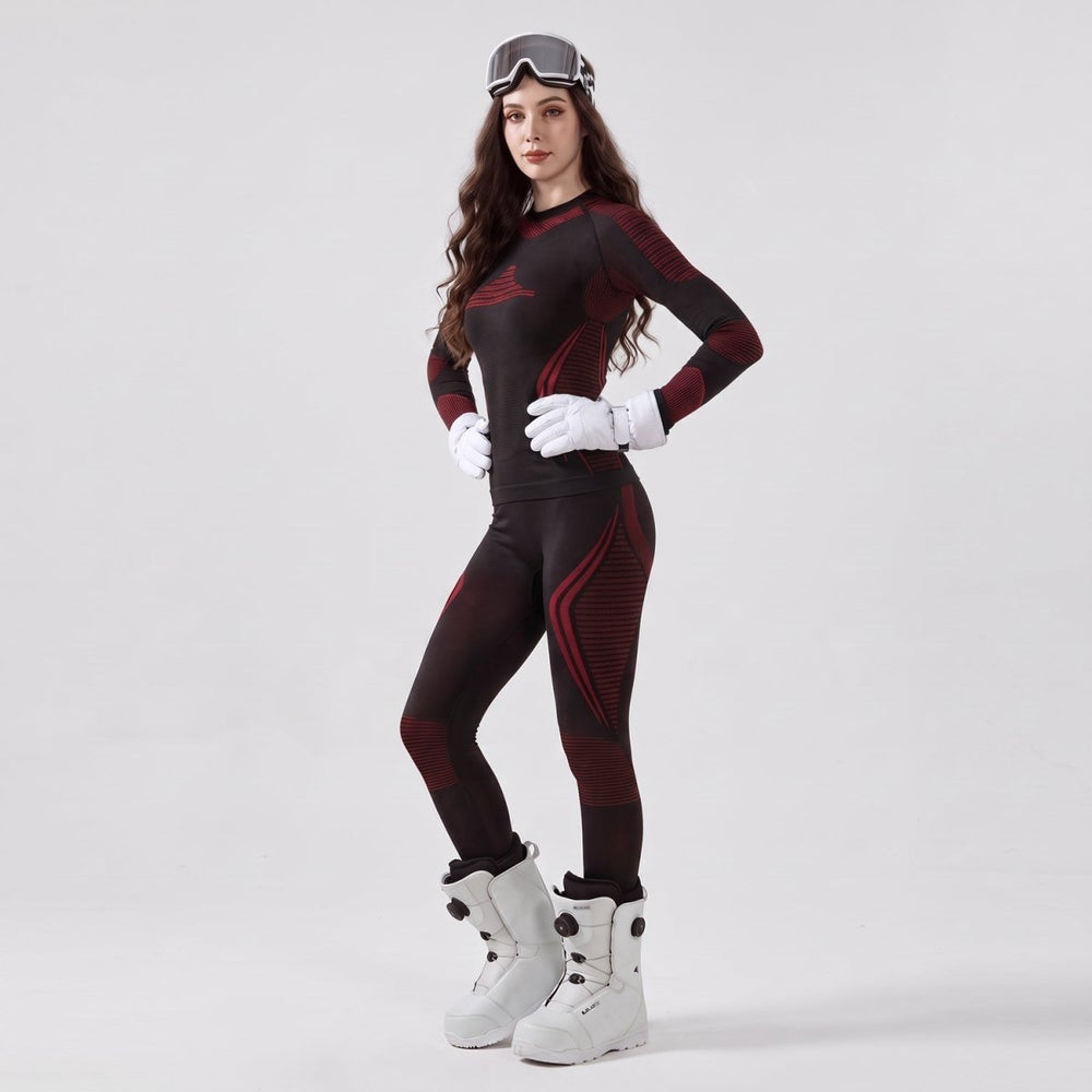 #blackred Womens quick Dry Ski Underwear Set