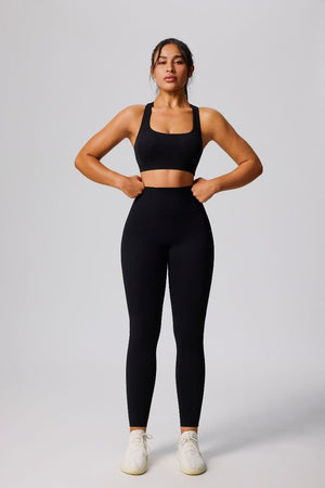 Women's #black shockproof sports bra and high waist leggings