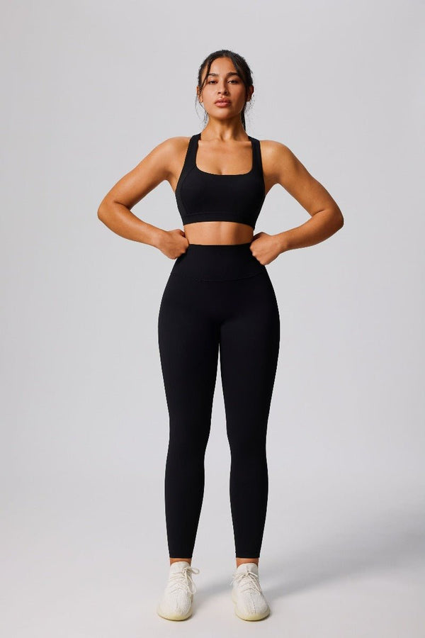 Women's #black shockproof sports bra and high waist leggings
