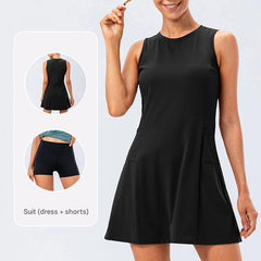 #black tennis dress two piece set
