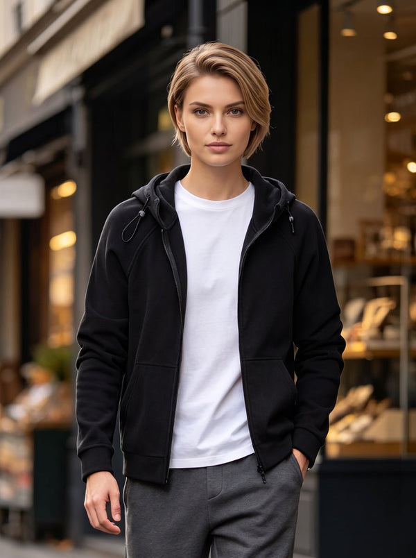 #black womens Fleece Zip Up Hoodie