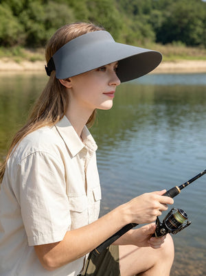 #black womens Wide Brim Foldable Visor Hat