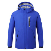 unisex blue 8 area heated ski jacket with detachable hood and zip