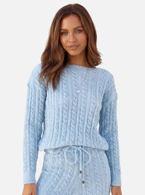 #blue Cable Knit Sweater and Pants Set
