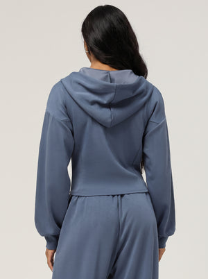 #blue Causal Hooded Zip Jacket of back view