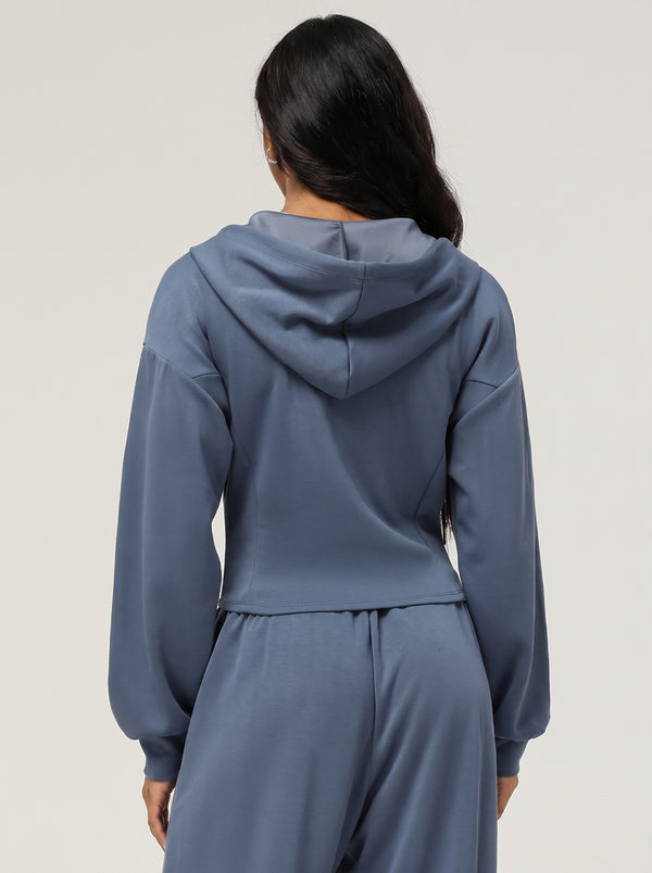 #blue Causal Hooded Zip Jacket of back view
