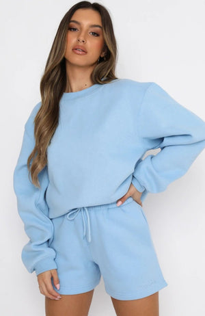 #blue Crewneck Sweatshirt Shorts
