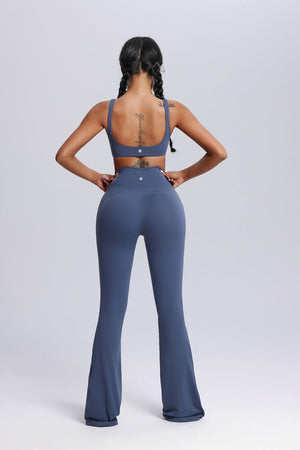#agateblue racerback sports bra andHigh Waist crisscross flared leggings by Anniou bum lift