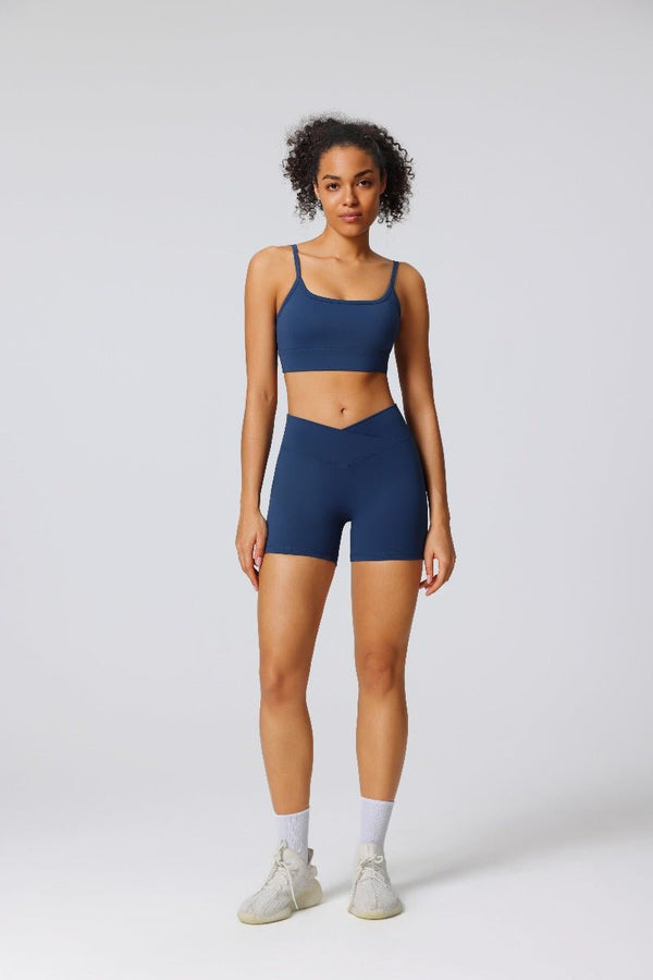 women's #navy blue yoga crossover Shorts and sports bra