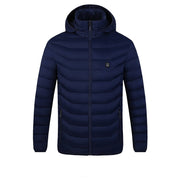 men's blue Quilted Heated Jacket with hood 