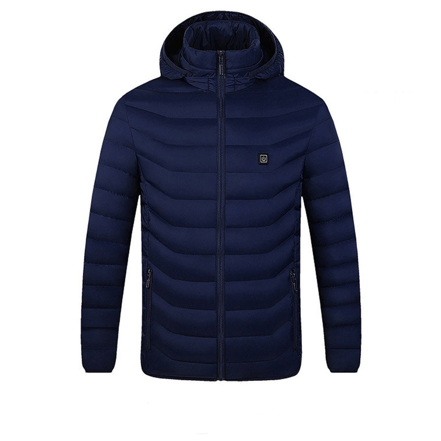 men's blue Quilted Heated Jacket with hood 