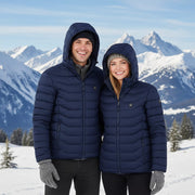 men's blue Quilted Heated Jacket with hood 