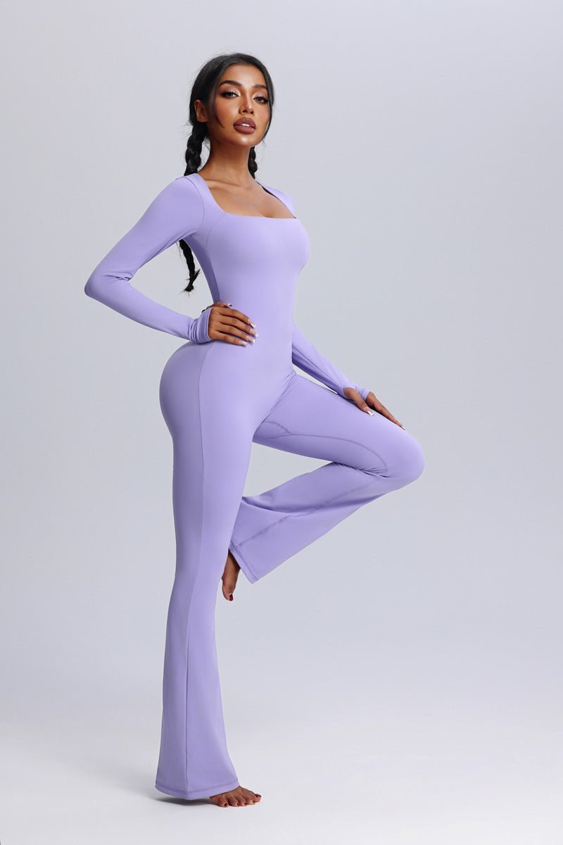 women's #lavender Square Neck Flared Yoga Jumpsuit