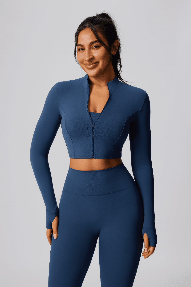 blue UPF50+ Zip-up Yoga Jacket and leggings