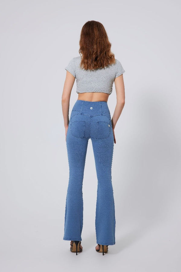women's #blue butt lift High Waist Straight Flare Jeans 