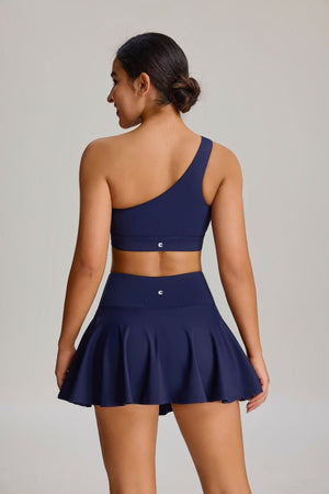 women's navy #blue one-shoulder sports bra and skirt set by Anniou