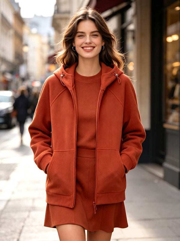 #brickred Fleece Zip Up Hoodie