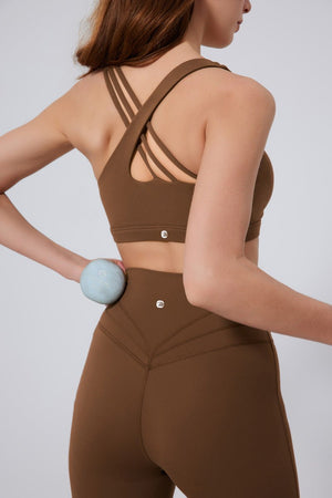#brown Asymmetric Back Sports Bra  and leggings by Anniou