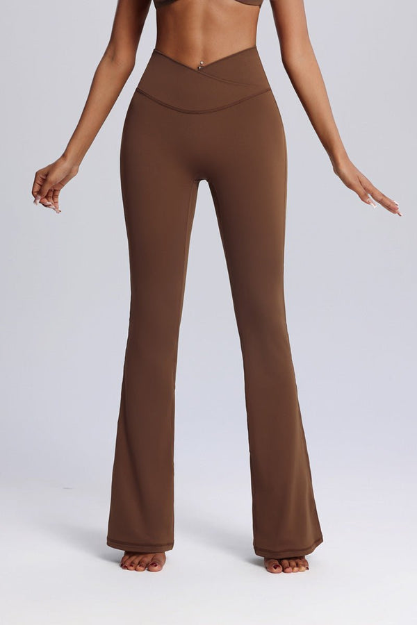 #brown crossover high waist Flared Yoga leggings 