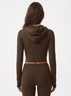 #brown Fitted Zip Hoodie of back view