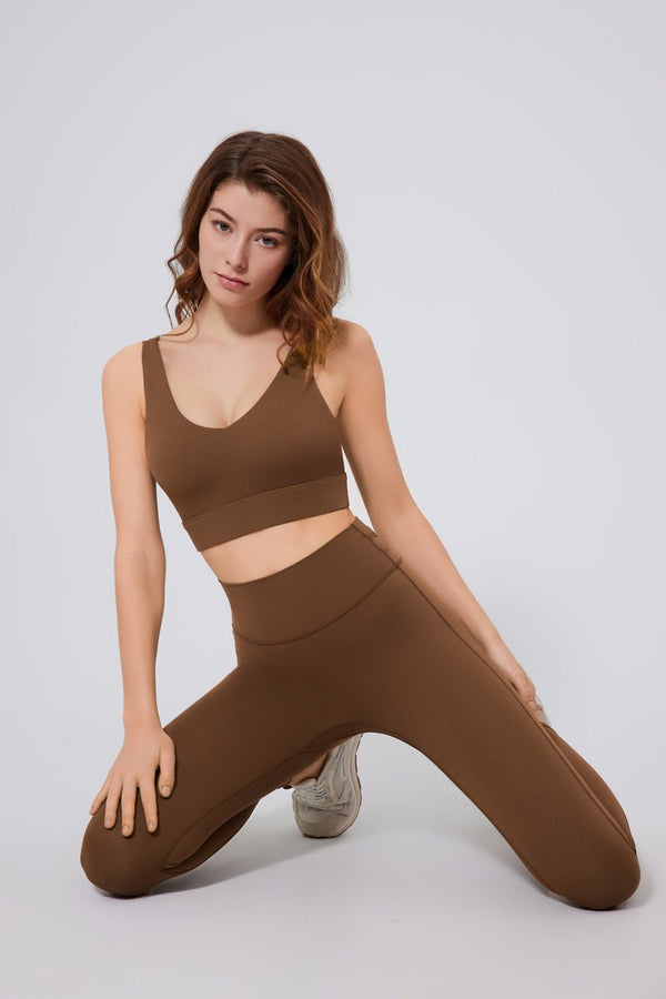 #brown High Support Workout Leggings and sports  bra