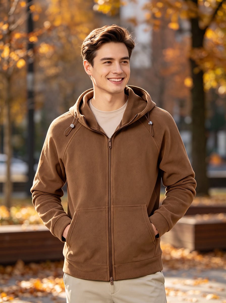 #brown Mens Fleece Zip Up Hoodie