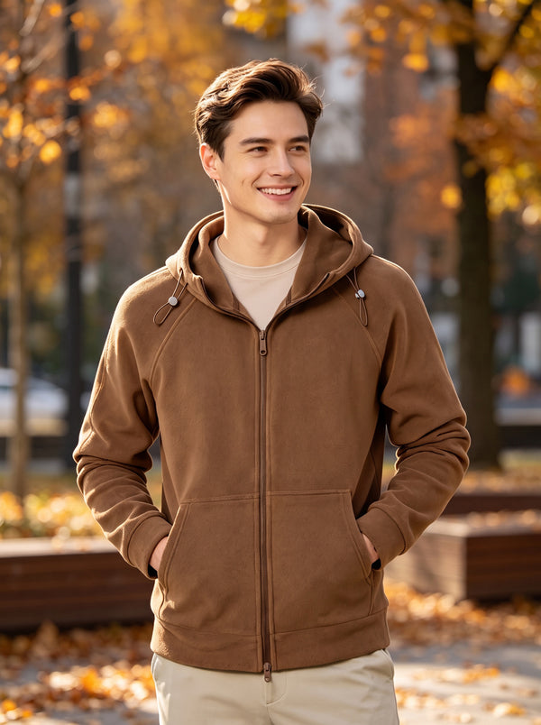 #brown Mens Fleece Zip Up Hoodie