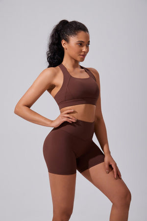 #brown Scrunch Bum workout Shorts and sports bra