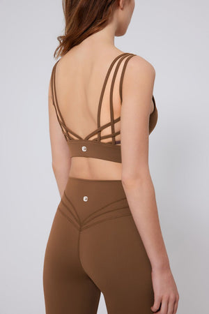 #brown Strappy Crisscross Back Sports Bra and leggings by Anniou