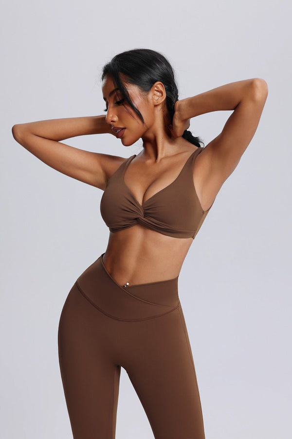 #brown Twist Front Sports Bra 