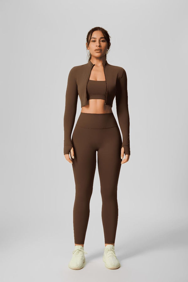 #brown UPF50+ Zip-up Yoga Jacket and high waist leggings
