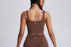 #brown Wide Strap High-Support Yoga Bra by Anniou
