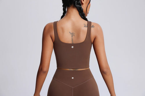 #brown Wide Strap High-Support Yoga Bra by Anniou