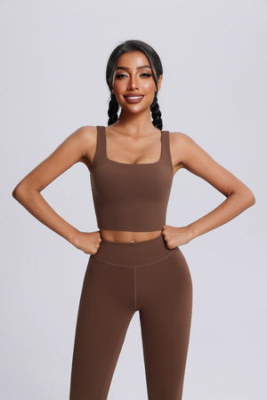 #brown Wide Strap High-Support Yoga Bra and leggings