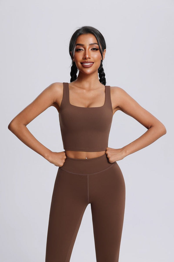#brown Wide Strap High-Support Yoga Bra and leggings