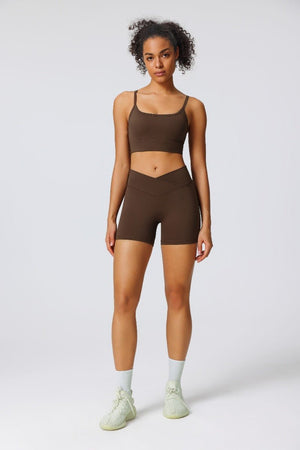 #brown crossover bum lift yoga Shorts and sports bra