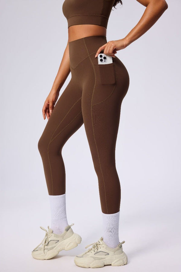 #brown high rise leggings with pockets