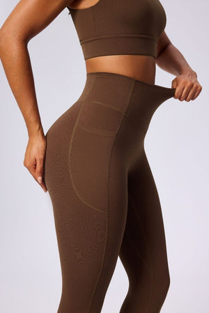 #brown high rise pilate leggings with stretch 