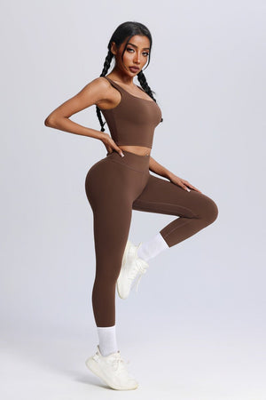 #brown buttery soft bum lift leggings and vest