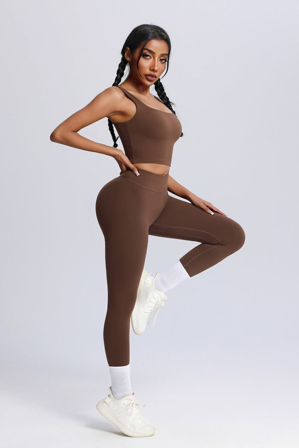 #brown buttery soft bum lift leggings and vest