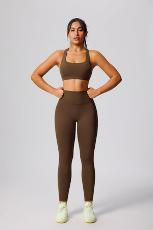 #brown sports bra and high waist leggings by Anniou