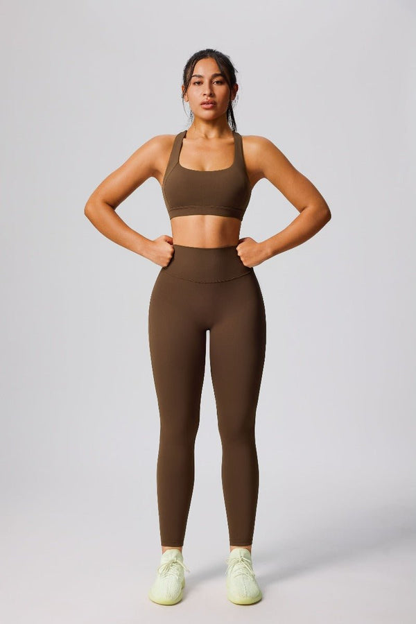 #brown sports bra and high waist leggings by Anniou