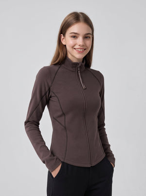 #brown women Stand Collar Yoga Jacket
