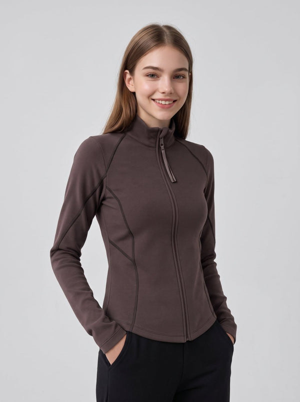 #brown women Stand Collar Yoga Jacket