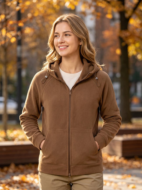 #brown womens Fleece Zip Up Hoodie