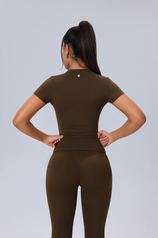 #brown yoga Anniou t-shirt and butt lift leggings